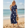 Zeagoo Summer Dresses for Women 2026 Maxi Dresses Vacation Sundress Short Sleeve Casual Sundresses Split Dress with Pockets(Navy Floral)