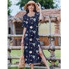 Zeagoo Summer Dresses for Women 2026 Maxi Dresses Vacation Sundress Short Sleeve Casual Sundresses Split Dress with Pockets(Navy Floral)
