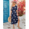 Zeagoo Summer Dresses for Women 2026 Maxi Dresses Vacation Sundress Short Sleeve Casual Sundresses Split Dress with Pockets(Navy Floral)