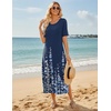 Zeagoo Summer Dresses for Women 2026 Maxi Dresses Vacation Sundress Short Sleeve Casual Sundresses Split Dress with Pockets(Navy Sf119)