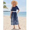 Zeagoo Summer Dresses for Women 2026 Maxi Dresses Vacation Sundress Short Sleeve Casual Sundresses Split Dress with Pockets(Navy Sf119)