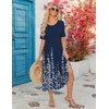 Zeagoo Summer Dresses for Women 2026 Maxi Dresses Vacation Sundress Short Sleeve Casual Sundresses Split Dress with Pockets(Navy Sf119)