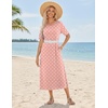 Zeagoo Summer Dresses for Women 2026 Maxi Dresses Vacation Sundress Short Sleeve Casual Sundresses Split Dress with Pockets(Pink Dot)