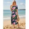 Zeagoo Summer Dresses for Women 2026 Maxi Dresses Vacation Sundress Short Sleeve Casual Sundresses Split Dress with Pockets(Pink Floral)