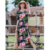 Zeagoo Summer Dresses for Women 2026 Maxi Dresses Vacation Sundress Short Sleeve Casual Sundresses Split Dress with Pockets(Pink Floral)