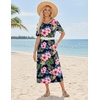 Zeagoo Summer Dresses for Women 2026 Maxi Dresses Vacation Sundress Short Sleeve Casual Sundresses Split Dress with Pockets(Pink Floral)