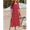 Zeagoo Summer Dresses for Women 2026 Maxi Dresses Vacation Sundress Short Sleeve Casual Sundresses Split Dress with Pockets(Red)