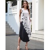 Zeagoo Women Floral Summer Casual Beach Printed Tank Dress with Pockets Pleated Front Long Dress(Black/White Print)