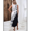 Zeagoo Women Floral Summer Casual Beach Printed Tank Dress with Pockets Pleated Front Long Dress(Black/White Print)