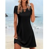 Zeagoo Women’s Casual A-Line Dresses with Pockets Summer Floral Tshirt Dress Short Sleeve Mini Dress Flowy Sundresses(Black)