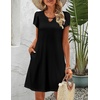 Zeagoo Women’s Casual A-Line Dresses with Pockets Summer Floral Tshirt Dress Short Sleeve Mini Dress Flowy Sundresses(Black)