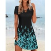 Zeagoo Women’s Casual A-Line Dresses with Pockets Summer Floral Tshirt Dress Short Sleeve Mini Dress Flowy Sundresses(Black Blue-printed)