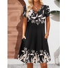 Zeagoo Women’s Casual A-Line Dresses with Pockets Summer Floral Tshirt Dress Short Sleeve Mini Dress Flowy Sundresses(Black Khaki Printed)