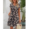 Zeagoo Women’s Casual A-Line Dresses with Pockets Summer Floral Tshirt Dress Short Sleeve Mini Dress Flowy Sundresses(Black Leaf Print)