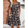 Zeagoo Women’s Casual A-Line Dresses with Pockets Summer Floral Tshirt Dress Short Sleeve Mini Dress Flowy Sundresses(Black Leaf Print)