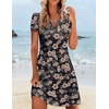 Zeagoo Women’s Casual A-Line Dresses with Pockets Summer Floral Tshirt Dress Short Sleeve Mini Dress Flowy Sundresses(Black Leaf Print)