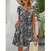 Zeagoo Women’s Casual A-Line Dresses with Pockets Summer Floral Tshirt Dress Short Sleeve Mini Dress Flowy Sundresses(Black White-printed)