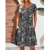 Zeagoo Women’s Casual A-Line Dresses with Pockets Summer Floral Tshirt Dress Short Sleeve Mini Dress Flowy Sundresses(Black White-printed)