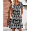Zeagoo Women’s Casual A-Line Dresses with Pockets Summer Floral Tshirt Dress Short Sleeve Mini Dress Flowy Sundresses(Black-printed)