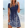 Zeagoo Women’s Casual A-Line Dresses with Pockets Summer Floral Tshirt Dress Short Sleeve Mini Dress Flowy Sundresses(Blue Floral-printed)
