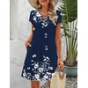 Zeagoo Women’s Casual A-Line Dresses with Pockets Summer Floral Tshirt Dress Short Sleeve Mini Dress Flowy Sundresses(Blue White-printed)