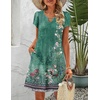 Zeagoo Women’s Casual A-Line Dresses with Pockets Summer Floral Tshirt Dress Short Sleeve Mini Dress Flowy Sundresses(Green-printed)