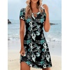 Zeagoo Women’s Casual A-Line Dresses with Pockets Summer Floral Tshirt Dress Short Sleeve Mini Dress Flowy Sundresses(Leaf Printed-02)