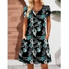 Zeagoo Women’s Casual A-Line Dresses with Pockets Summer Floral Tshirt Dress Short Sleeve Mini Dress Flowy Sundresses(Leaf Printed-02)