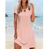 Zeagoo Women’s Casual A-Line Dresses with Pockets Summer Floral Tshirt Dress Short Sleeve Mini Dress Flowy Sundresses(Pink Round Dot)