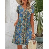 Zeagoo Women’s Casual A-Line Dresses with Pockets Summer Floral Tshirt Dress Short Sleeve Mini Dress Flowy Sundresses(Printed-1)