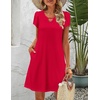 Zeagoo Women’s Casual A-Line Dresses with Pockets Summer Floral Tshirt Dress Short Sleeve Mini Dress Flowy Sundresses(Red)