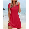 Zeagoo Women’s Casual A-Line Dresses with Pockets Summer Floral Tshirt Dress Short Sleeve Mini Dress Flowy Sundresses(Red)