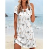 Zeagoo Women’s Casual A-Line Dresses with Pockets Summer Floral Tshirt Dress Short Sleeve Mini Dress Flowy Sundresses(White-printed)