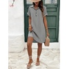 Zeagoo Womens Cotton Shirt Dress Summer Casual Short Sleeve Button Down Beach Cover Up Shirts with Pockets(01-black White Stripe)