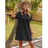 Zeagoo Womens Cotton Shirt Dress Summer Casual Short Sleeve Button Down Beach Cover Up Shirts with Pockets(02-black)