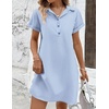 Zeagoo Womens Cotton Shirt Dress Summer Casual Short Sleeve Button Down Beach Cover Up Shirts with Pockets(A01-blue White Stripe)