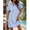 Zeagoo Womens Cotton Shirt Dress Summer Casual Short Sleeve Button Down Beach Cover Up Shirts with Pockets(A01-blue White Stripe)