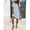 Zeagoo Womens Cotton Shirt Dress Summer Casual Short Sleeve Button Down Beach Cover Up Shirts with Pockets(A01-blue White Stripe)