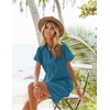 Zeagoo Womens Cotton Shirt Dress Summer Casual Short Sleeve Button Down Beach Cover Up Shirts with Pockets(Blue Green)