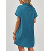 Zeagoo Womens Cotton Shirt Dress Summer Casual Short Sleeve Button Down Beach Cover Up Shirts with Pockets(Blue Green)