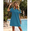 Zeagoo Womens Cotton Shirt Dress Summer Casual Short Sleeve Button Down Beach Cover Up Shirts with Pockets(Blue Green)