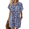 Zeagoo Womens Cotton Shirt Dress Summer Casual Short Sleeve Button Down Beach Cover Up Shirts with Pockets(Blue Leaves)