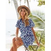Zeagoo Womens Cotton Shirt Dress Summer Casual Short Sleeve Button Down Beach Cover Up Shirts with Pockets(Blue Leaves)