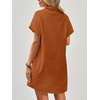 Zeagoo Womens Cotton Shirt Dress Summer Casual Short Sleeve Button Down Beach Cover Up Shirts with Pockets(Brown)