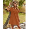 Zeagoo Womens Cotton Shirt Dress Summer Casual Short Sleeve Button Down Beach Cover Up Shirts with Pockets(Brown)