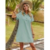 Zeagoo Womens Cotton Shirt Dress Summer Casual Short Sleeve Button Down Beach Cover Up Shirts with Pockets(Green White Stripe)