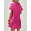 Zeagoo Womens Cotton Shirt Dress Summer Casual Short Sleeve Button Down Beach Cover Up Shirts with Pockets(Hot Pink)