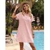 Zeagoo Womens Cotton Shirt Dress Summer Casual Short Sleeve Button Down Beach Cover Up Shirts with Pockets(Light Pink)