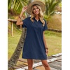 Zeagoo Womens Cotton Shirt Dress Summer Casual Short Sleeve Button Down Beach Cover Up Shirts with Pockets(Navy Blue)