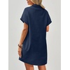 Zeagoo Womens Cotton Shirt Dress Summer Casual Short Sleeve Button Down Beach Cover Up Shirts with Pockets(Navy Blue)